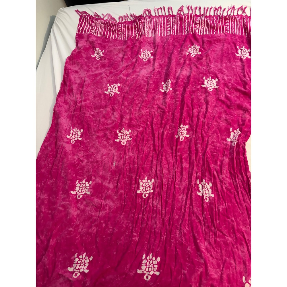 Koko Knot Sarong Wrap Batik Turtle Print Hot Pink‎ Fringe Beach Coverup OS